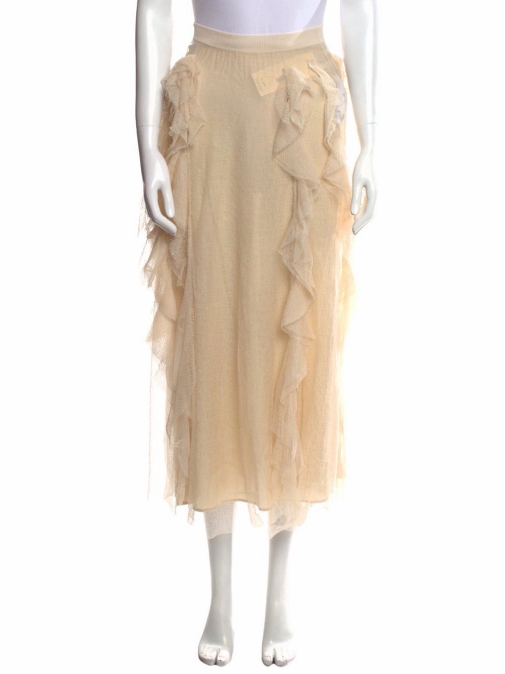 Sheer Ruffle Maxi Dress in Nude